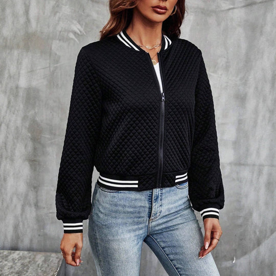Damen Gepolsterte Bomberjacke mit Rautenstepp, Kontraststreifen und Reißverschluss EB