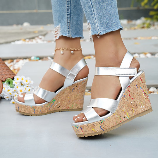 Damen Wedge-Sandalen mit verstellbaren Riemen und rutschfester Korksohle EB