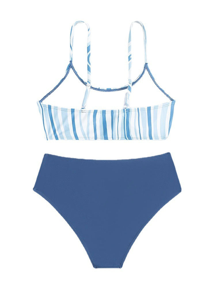 Damen Bikini-Set mit eleganten Streifen und hohem Bund EB
