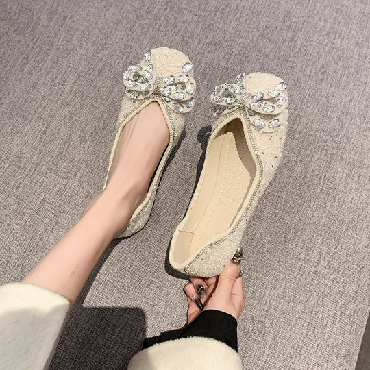 Damen Ballerinas mit funkelnden Strass-Applikationen und elegantem Schleifenakzent EB