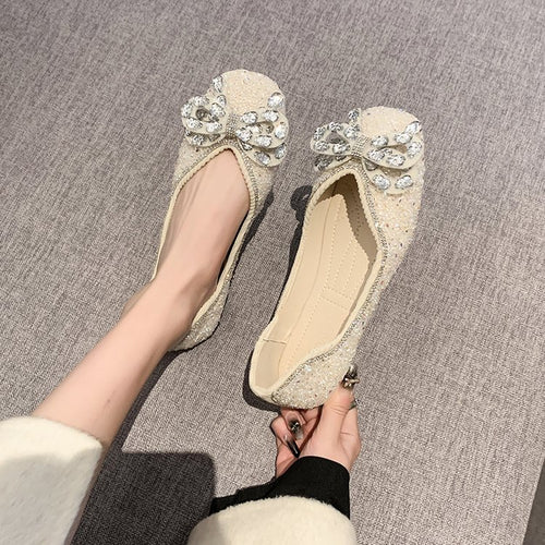 Damen Ballerinas mit funkelnden Strass-Applikationen und elegantem Schleifenakzent EB