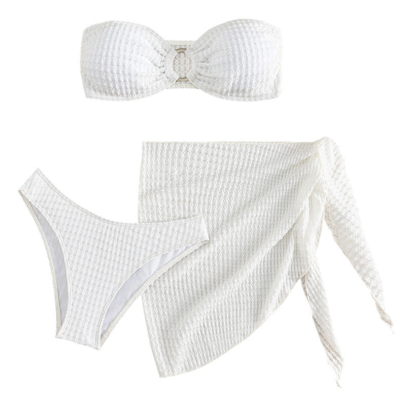Damen Bandeau-Bikini mit durchbrochenem Design und kombinierbarem Rock EB