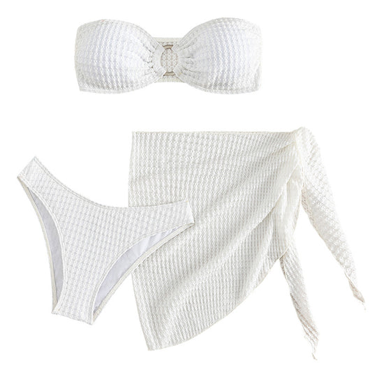 Damen Bandeau-Bikini mit durchbrochenem Design und kombinierbarem Rock EB
