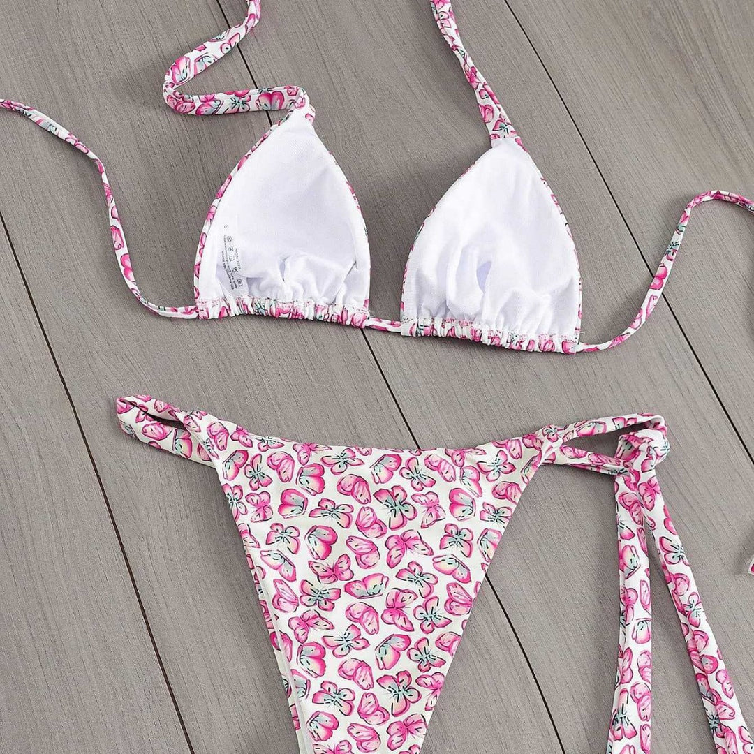 Damen Floral Triangel-Bikini mit seitlichen Bindebändern EB