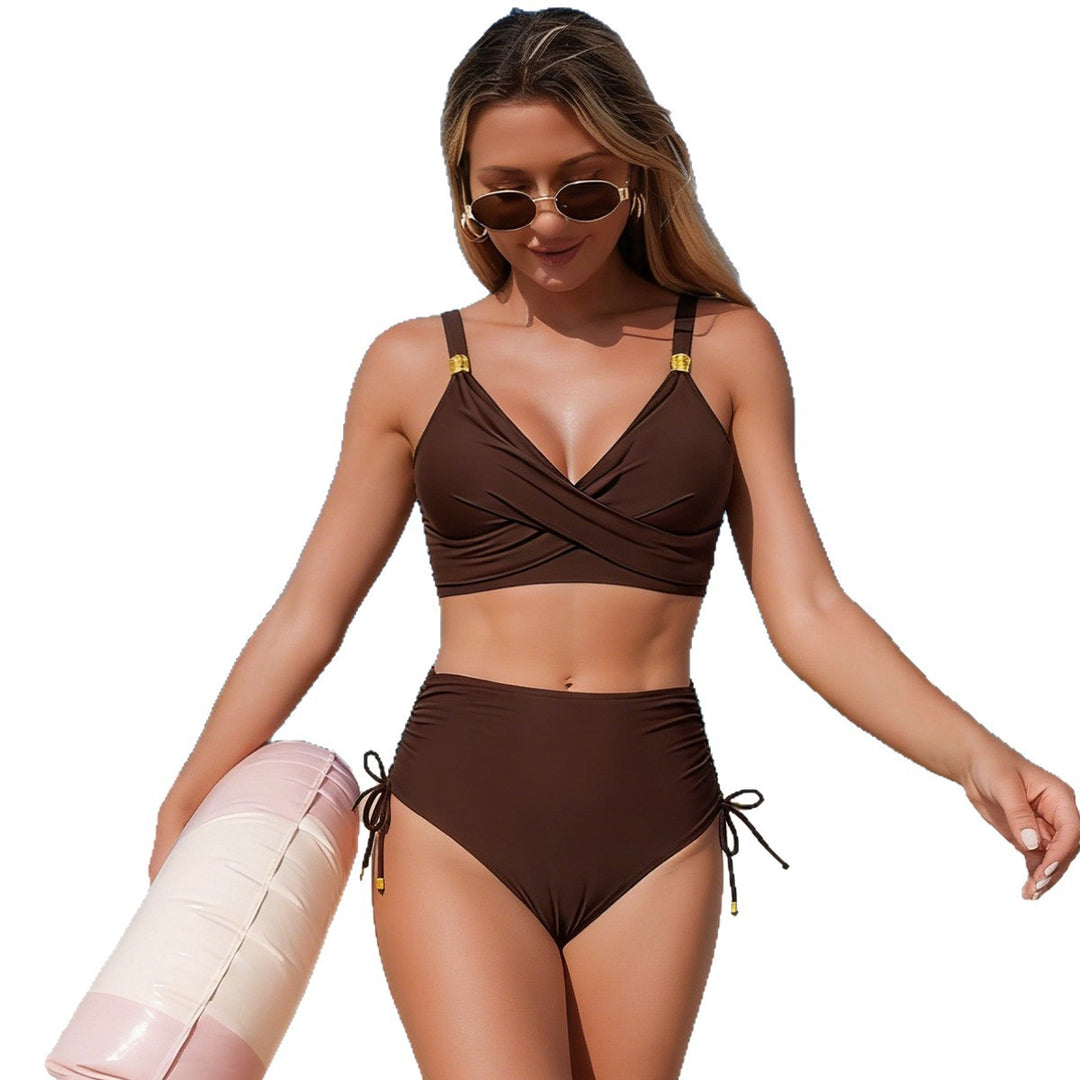 Damen Hoch geschnittenes Bikini-Set mit Wickeloberteil EB