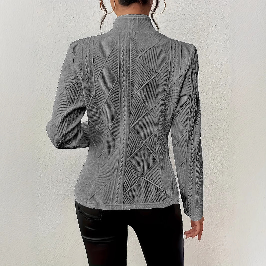 Damen nan strukturierter Blazer mit Zopfmuster und Stehkragen EB
