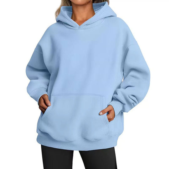 Damen nan Longline-Oversize Hoodie mit tiefer Schulter, verstärkter Kängurutasche und geripptem Saum EB
