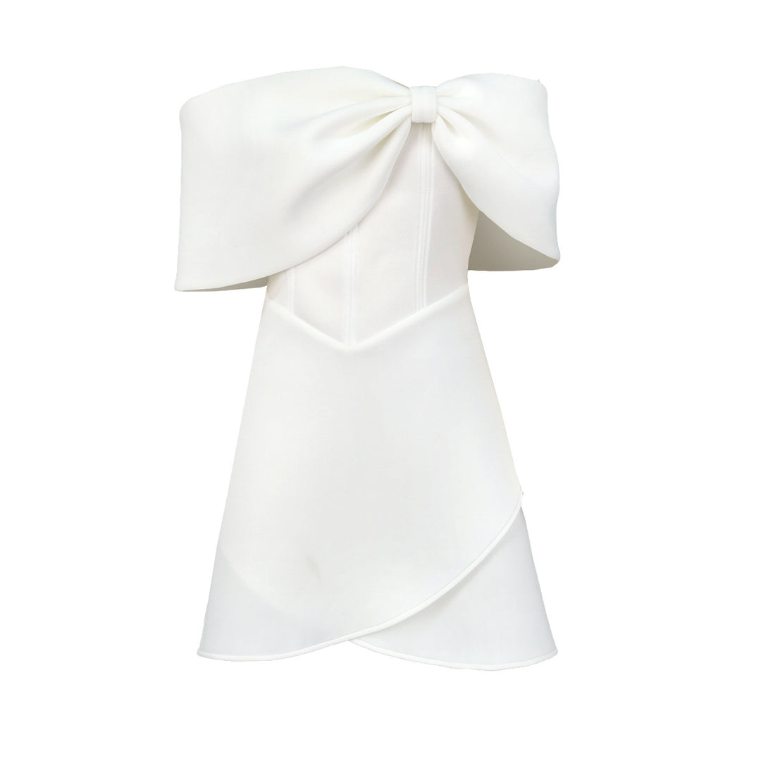 Damen Off-Shoulder Minikleid mit Schleifen-Detail EB