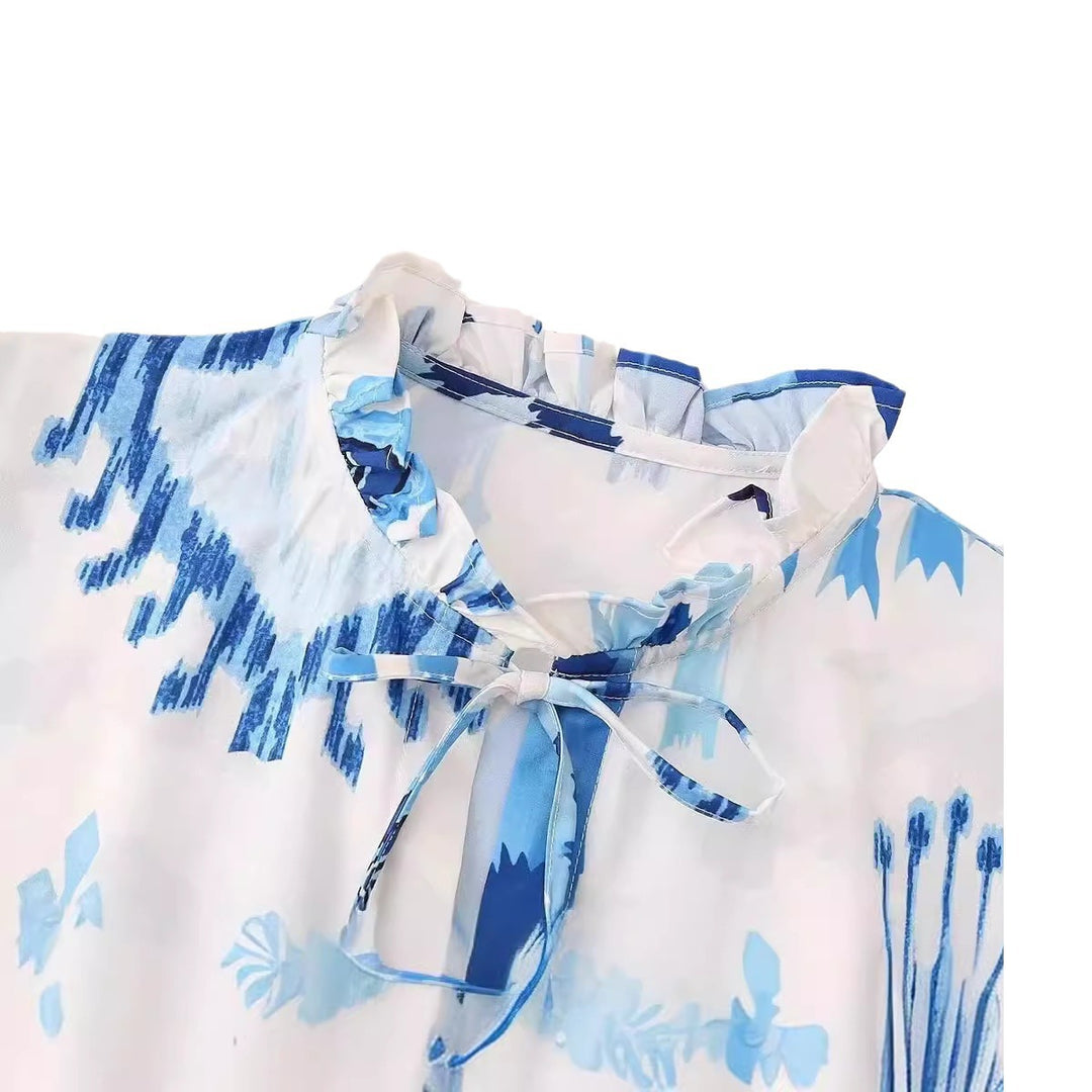 Damen Modische halbärmelige Bluse mit voluminösen Ärmeln EB