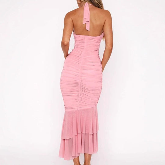 Damen Elegantes figurbetontes Maxikleid mit Rüschensaum EB