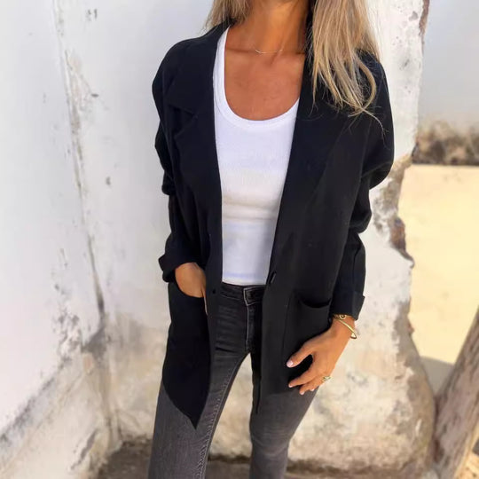 Damen Lässiger Oversize-Blazer mit praktischen Taschen und Knopfverschluss EB