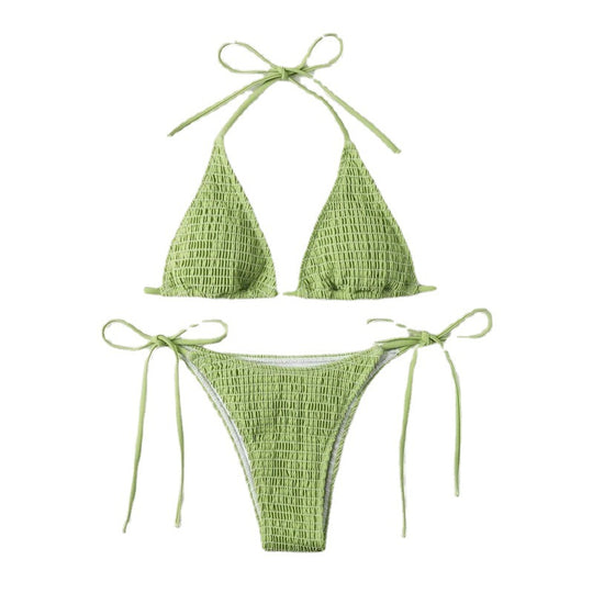 Damen Triangel-Bikini mit feinen Raffung und seitlichen Bindebändern EB