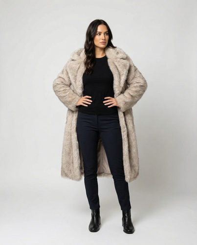 Damen luxuriöser kunstfellmantel im großzügigen Design EB