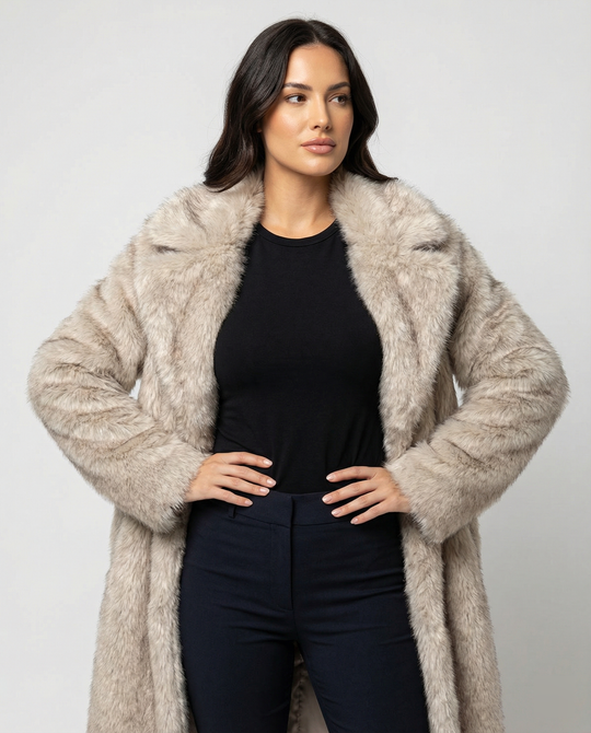 Damen luxuriöser kunstfellmantel im großzügigen Design EB