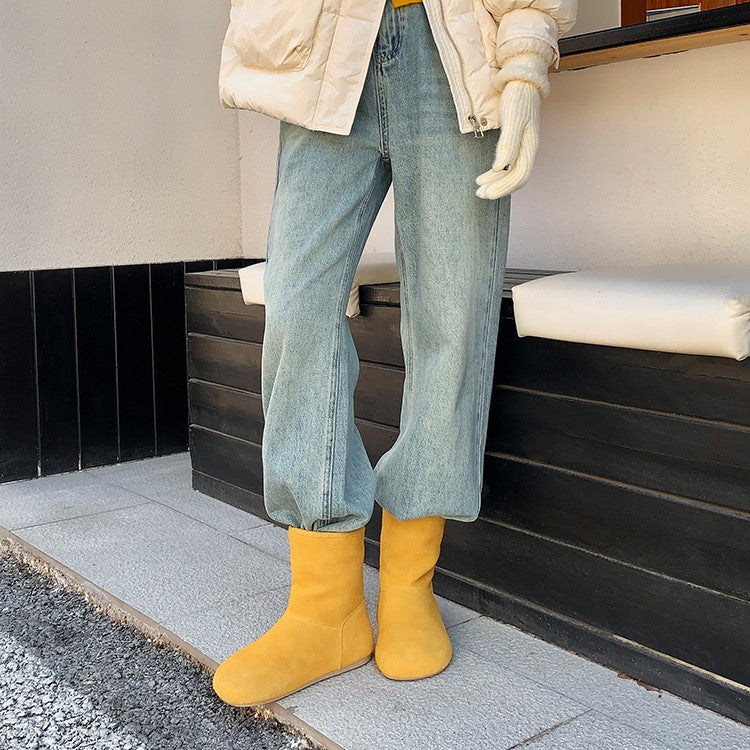 Damen warme Hausschuhstiefel mit flauschigem Innenfutter und hochwertiger Wildlederoberfläche EB