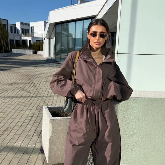 Damen nan lässiges Zweiteiler-Set aus fließendem Stoff mit weitem Bein EB