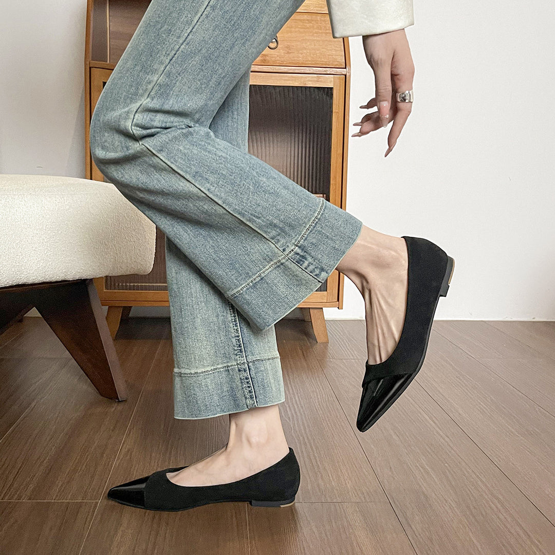 Damen spitze Ballerinas mit elegantem Veloursleder und glänzender Lackeinfassung EB