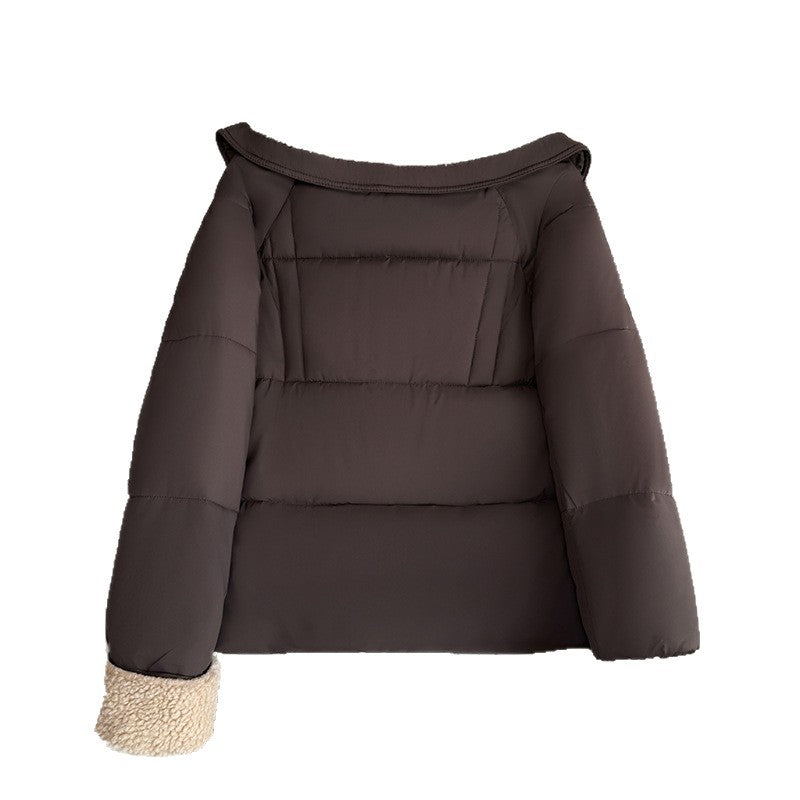 Damen Kurze steppjacke mit oversized Schnitt und Kunstfellkragen EB