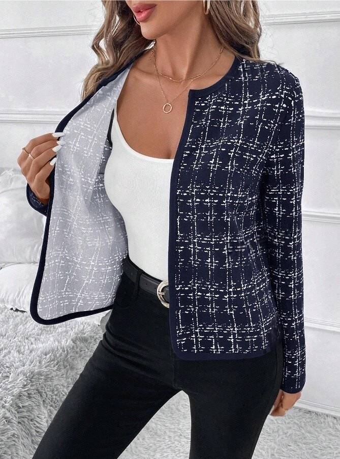 Damen strukturierte Blazerjacke mit Kontrastdetails EB
