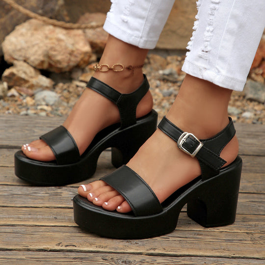 Damen Plateau-Sandaletten mit modischem Riemendesign und eleganter Schnallenapplikation EB