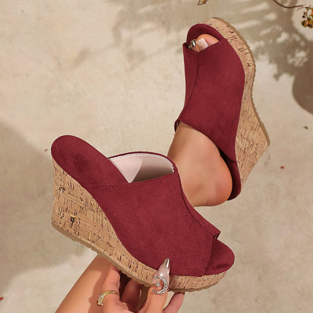 Damen Wedge-Pantoletten mit elegantem Korkdetail EB
