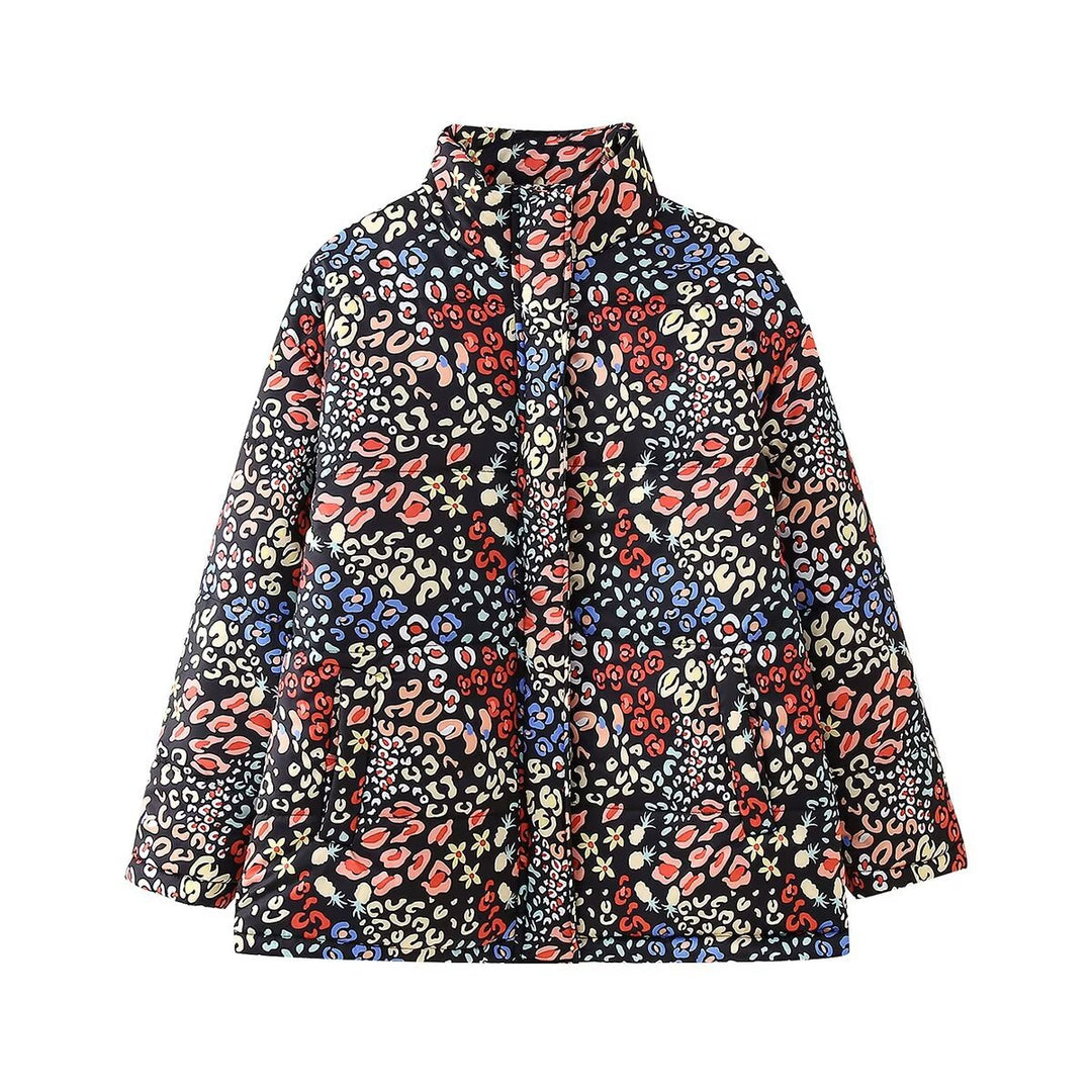 Damen Modische Übergangsjacke im auffälligen Muster mit hohem Kragen und praktischen Taschen EB