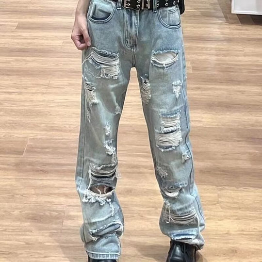 Damen lockere Destroyed Jeans EB