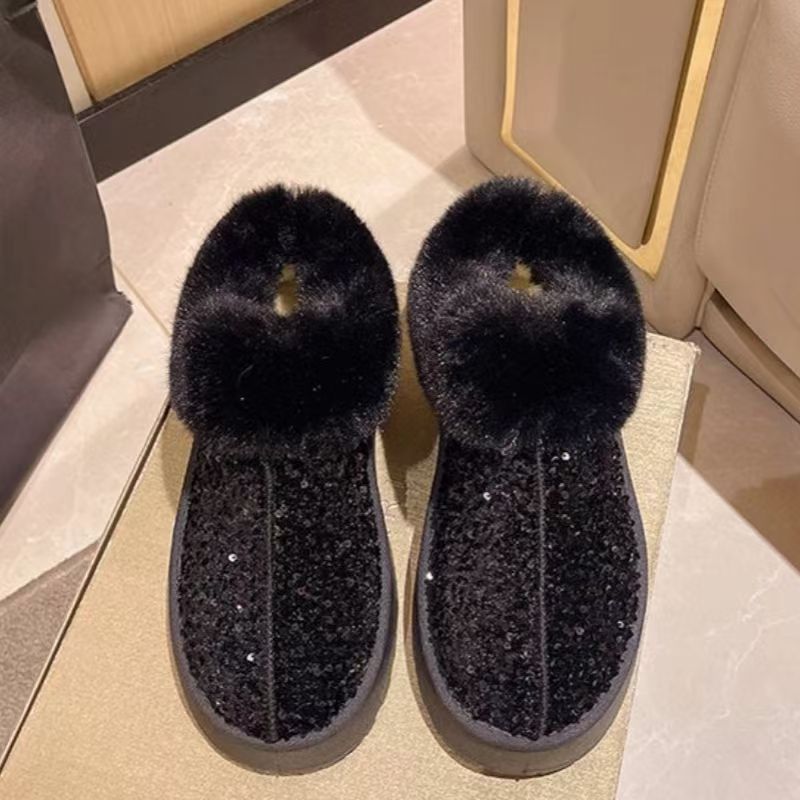 Damen Flauschige Glitzer Hausschuhe EB