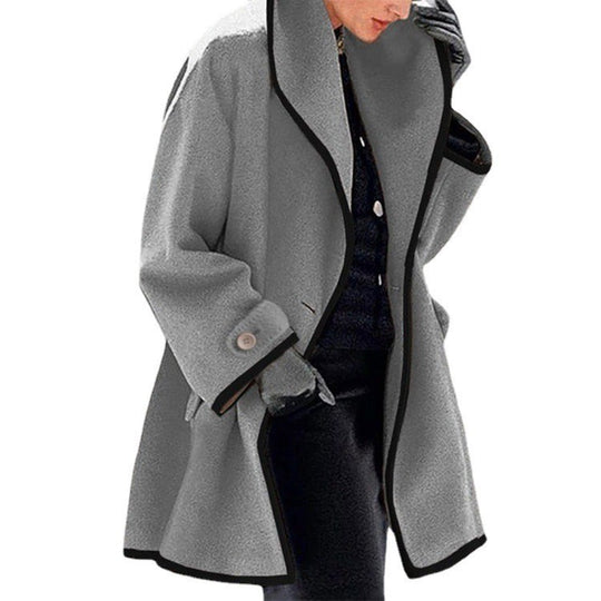Damen nan oversize Bouclé Wollmix Mantel mit kontrastpaspeln und umgeschlagenem Kragen EB
