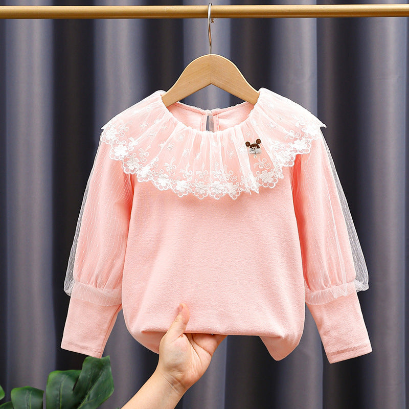 Mädchen Sweatshirt mit eleganter Spitze und transparenten Puffärmeln EB