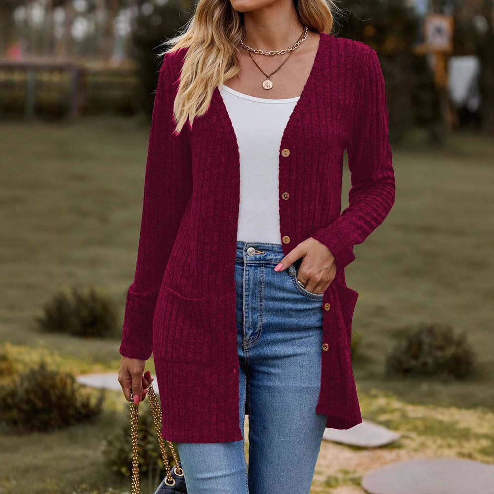 Damen kuschelige Strickjacke mit praktischen Taschen und modischem Rippdesign EB