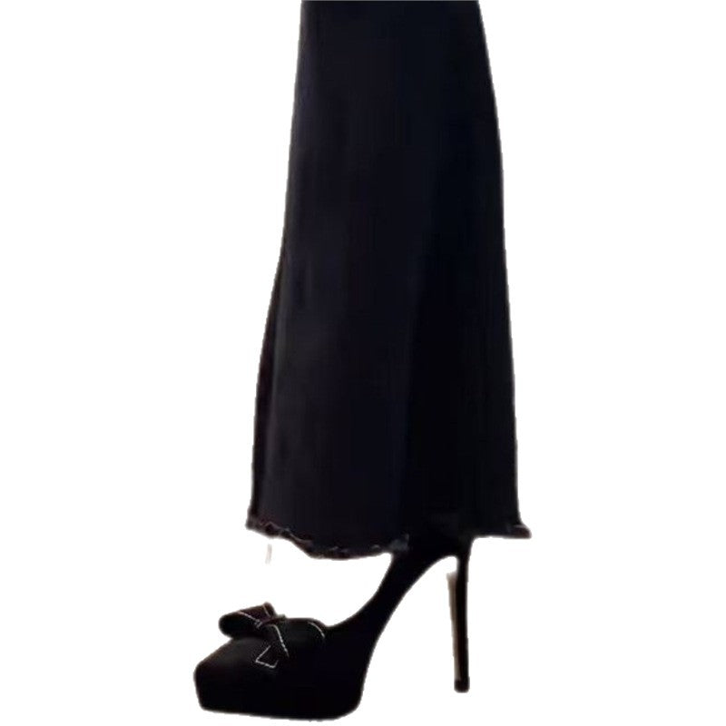 Damen elegante High Heel Plateau-Pumps mit Riemen und Schleifenapplikation EB