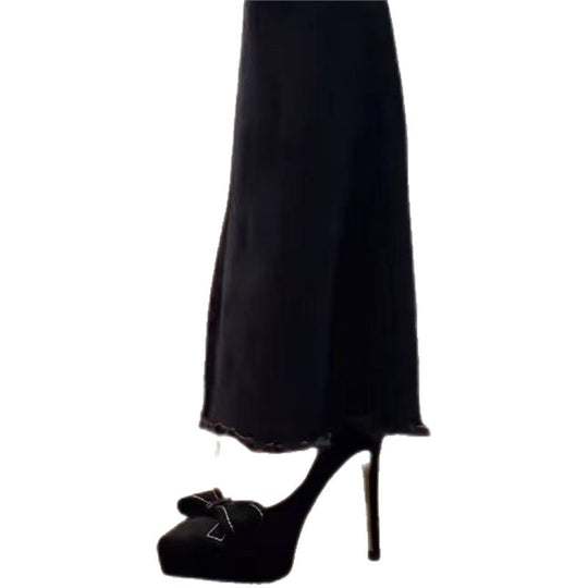 Damen elegante High Heel Plateau-Pumps mit Riemen und Schleifenapplikation EB