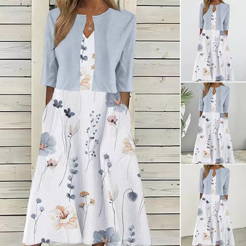 Damen Maxikleid mit floralen Akzenten und schickem Bolero Heidi-Mode
