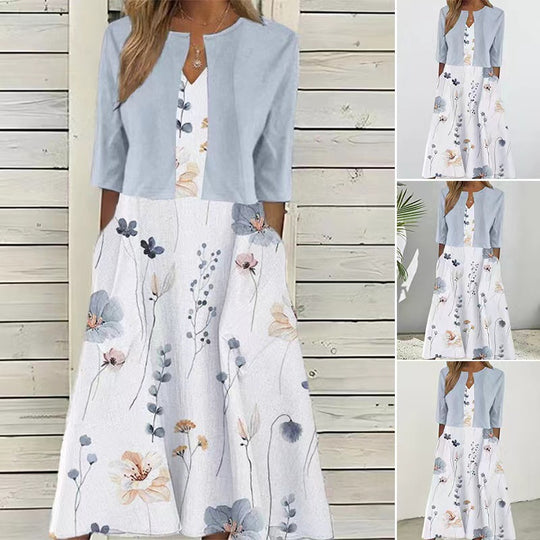 Damen Maxikleid mit floralen Akzenten und schickem Bolero Heidi-Mode