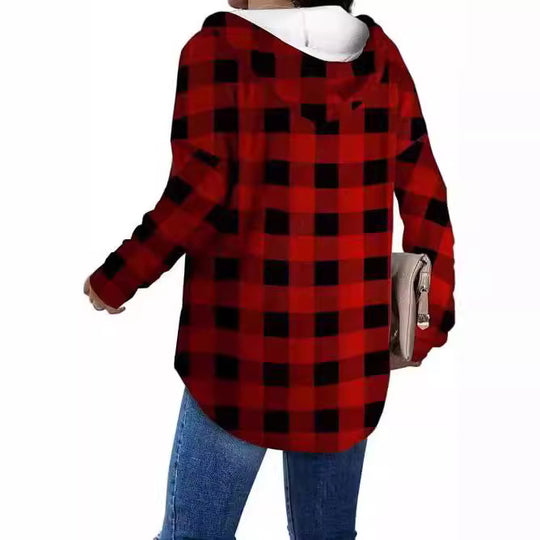 Damen lässige Karobluse mit Kapuze EB