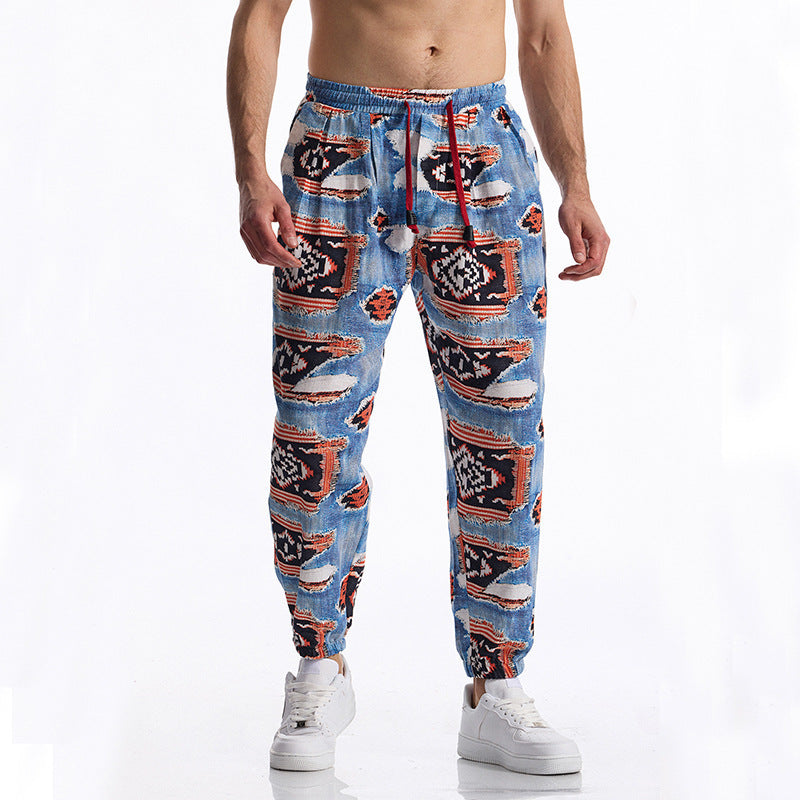 Herren lässige Harem-Hose mit buntem Muster und elastischem Bund EB