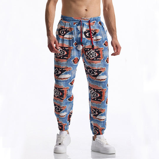 Herren lässige Harem-Hose mit buntem Muster und elastischem Bund EB
