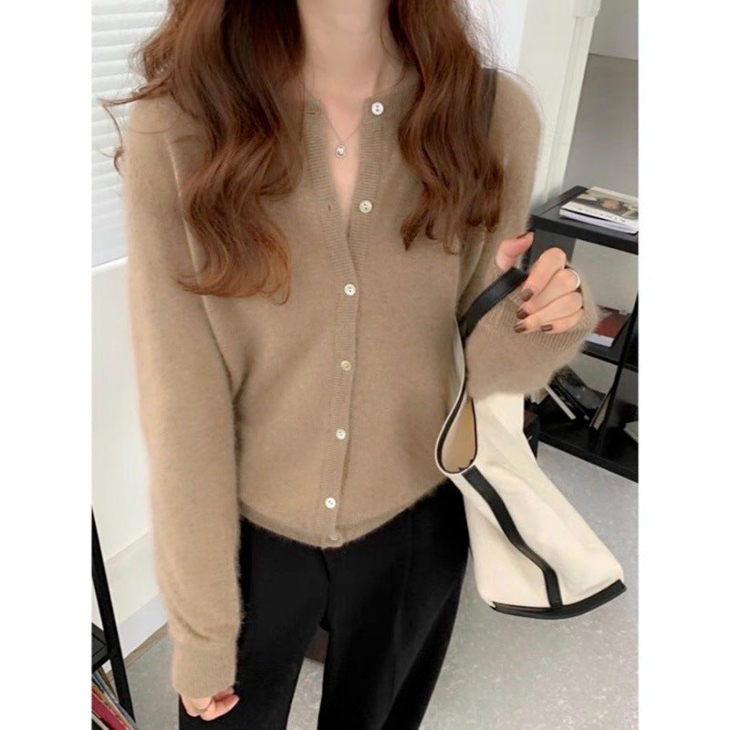 Damen kuschelige Strickjacke mit feiner Textur und Knöpfen EB