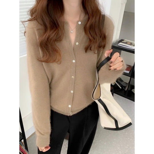 Damen kuschelige Strickjacke mit feiner Textur und Knöpfen EB