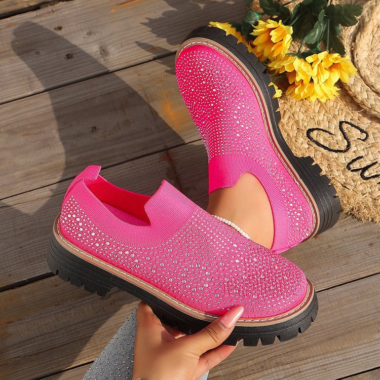 Damen Slip-On Sneakers mit funkelndem Strass und rutschfester Sohle EB