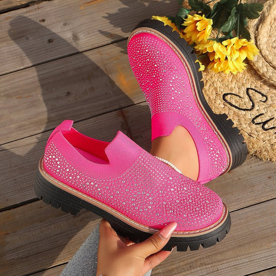 Damen Slip-On Sneakers mit funkelndem Strass und rutschfester Sohle EB