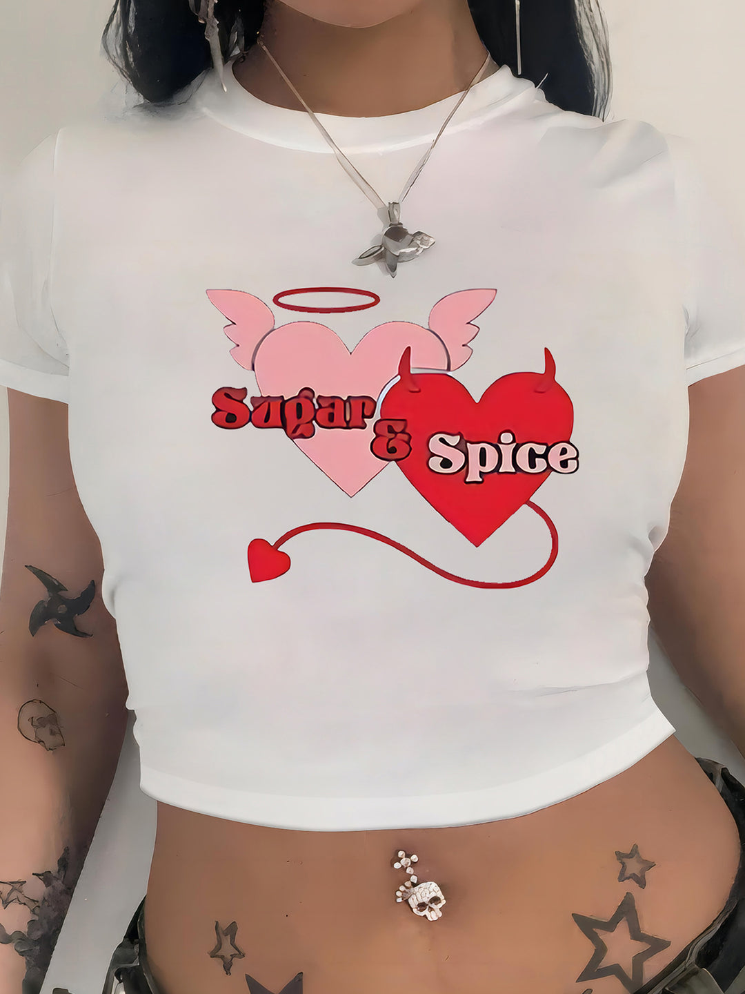 Damen Crop-T-Shirt mit fröhlichem Kirschmotiv EB