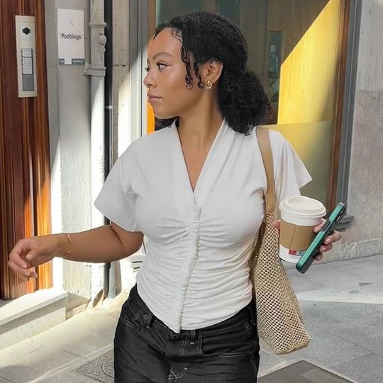Damen elegantes Kurzarmoberteil mit figurbetonter Raffung EB
