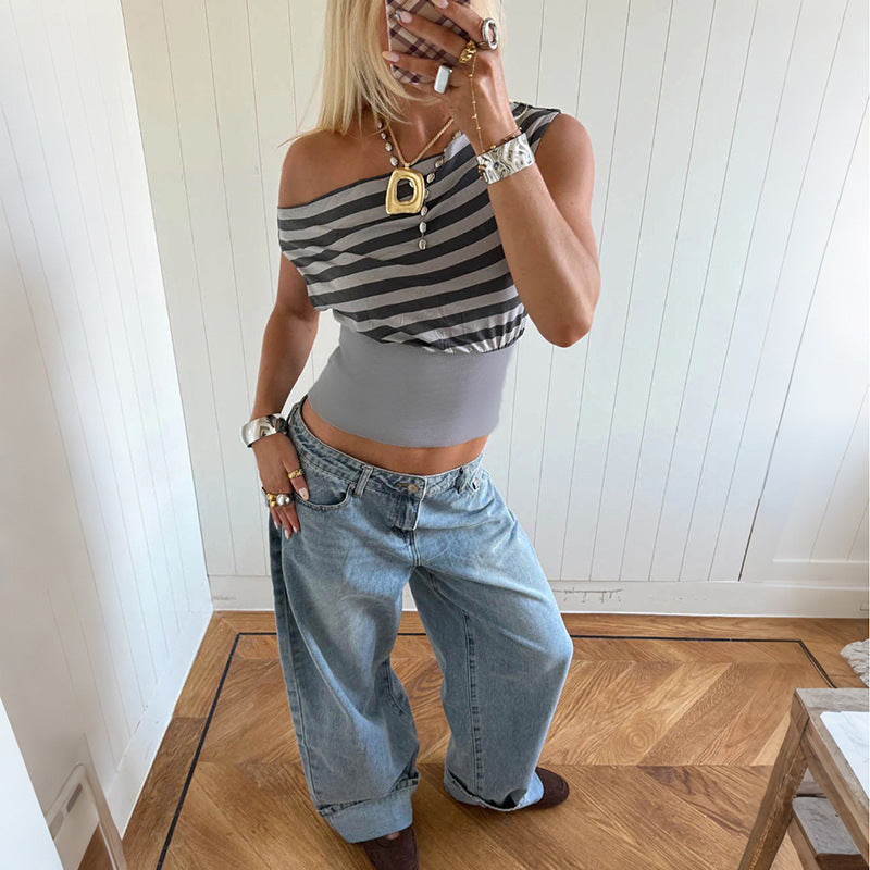 Damen Asymmetrisches Top mit gestreiftem Design EB
