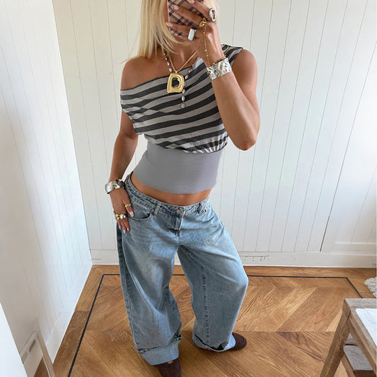 Damen Asymmetrisches Top mit gestreiftem Design EB
