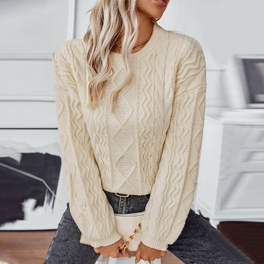 Damen Grobstrickpullover mit strukturiertem Zopfmuster EB