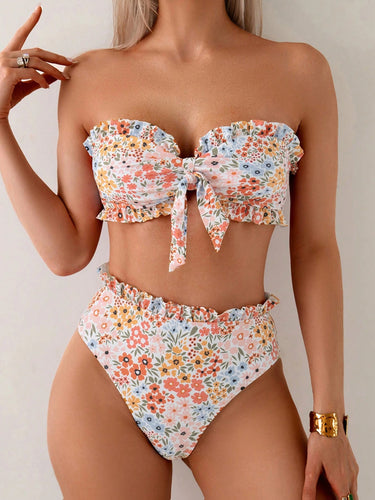 Damen Bandeau-Bikini mit verspieltem Rüschendesign EB
