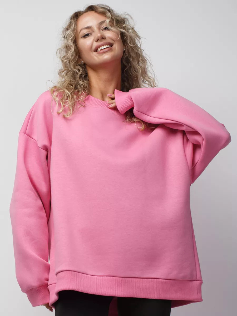 Damen oversized Sweatshirt mit Rundhalsausschnitt, French-Terry Innenfutter und überschnittener Schulter EB