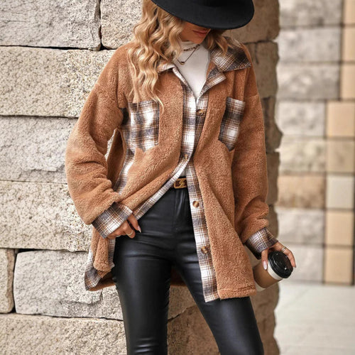 Damen Fleece-Hemdjacke mit Karomuster und weichem Innenfutter EB